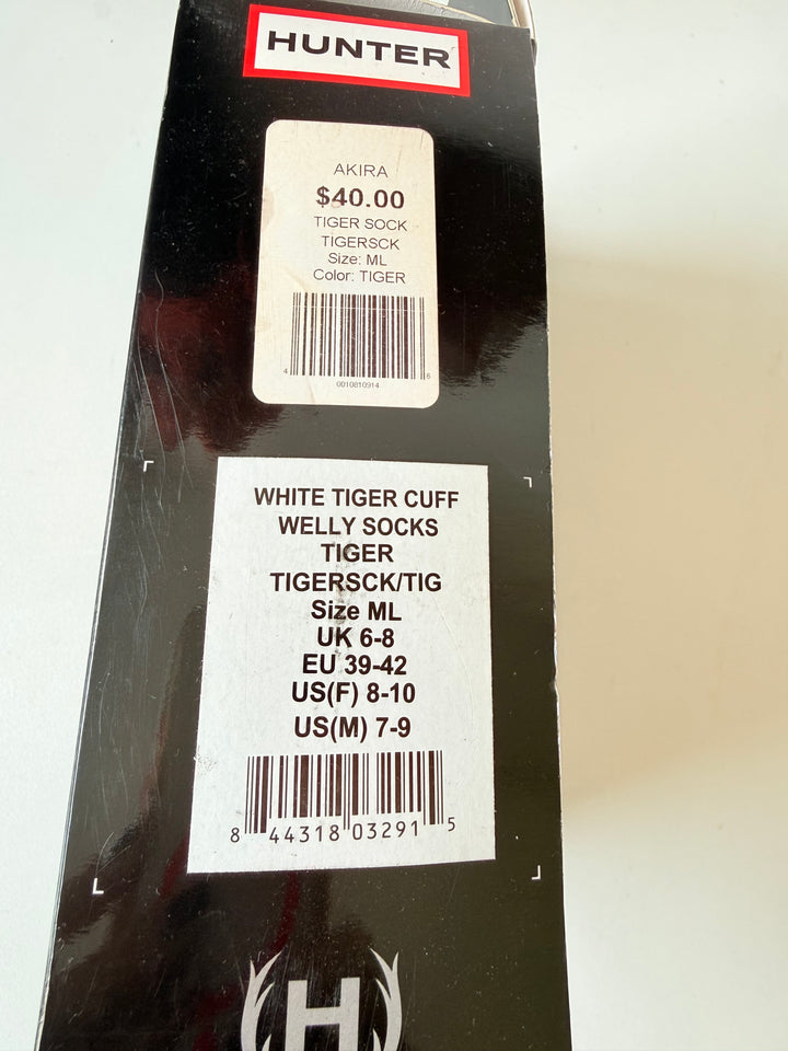 Hunter Fleece White Tiger Cuff Welly Socks New In Box Fits Women’s Size 8-10