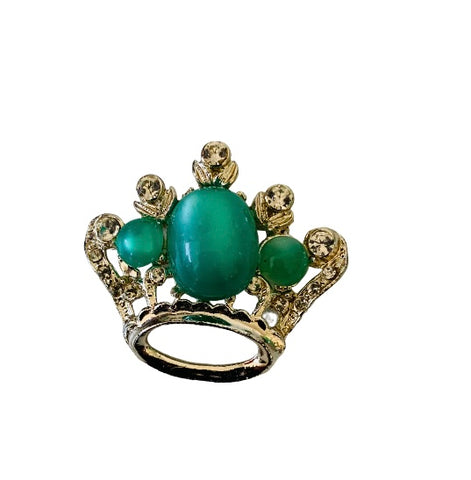 Vintage Coro Green Moonglow Crown Brooch