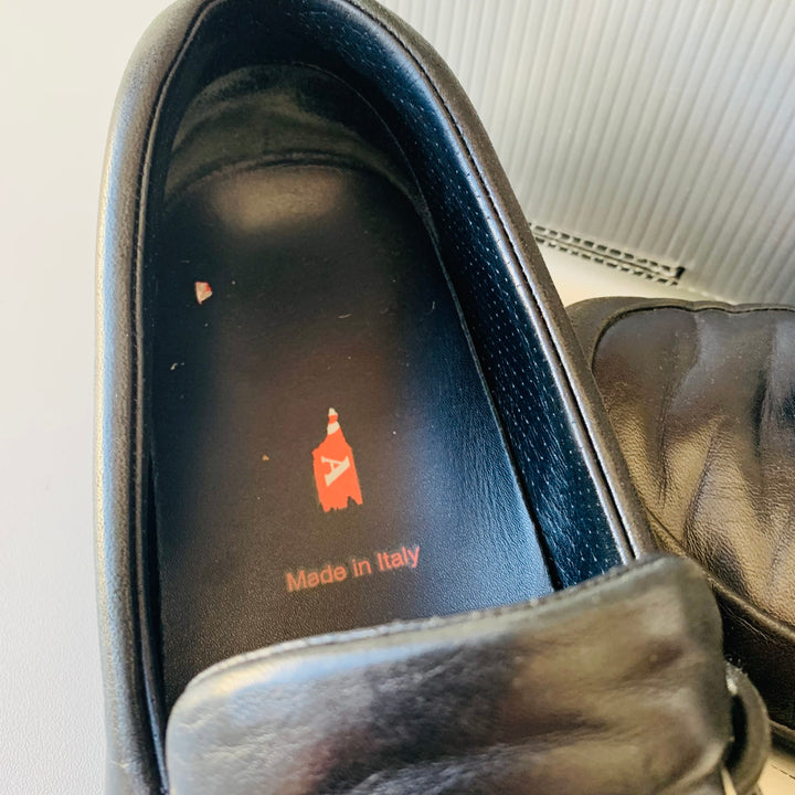 Prada Calazature Donna Black Leather Driving Slip Ons Size 37.5