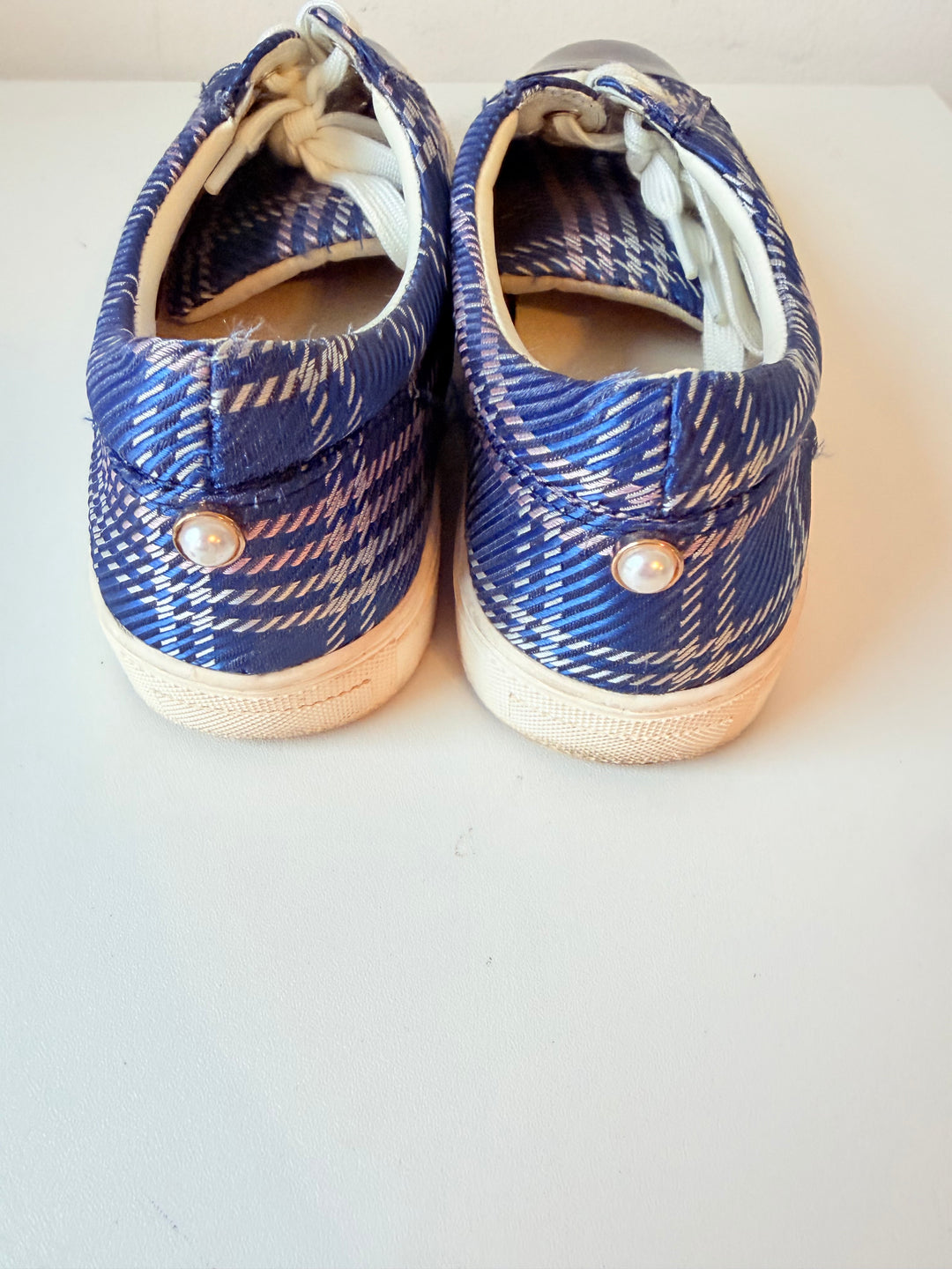 1901 Blue Plaid & Black Patent Sneakers Size 6.5