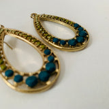 Green Ombré Rhinestone Teardrop Gold Tone Pierced Earrings