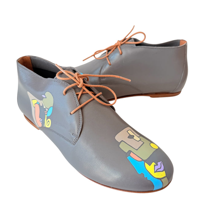 Reggio Calabria Handmade Chukka Grey Painted Lace Up Shoes by Nafaria Moda Size 38, New