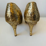 Audrey Brooke Gold Glitter Platform Peep Toe Pump Size 8