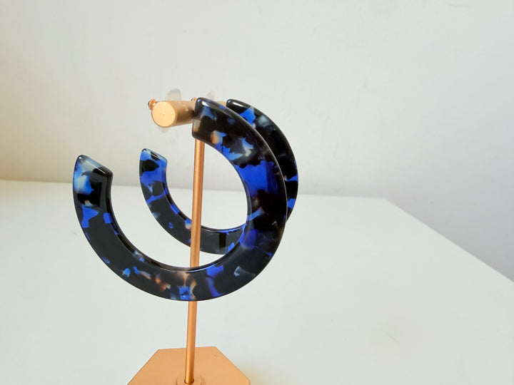 J. Crew Blue & Black Lucite Hoop Pierced Earrings