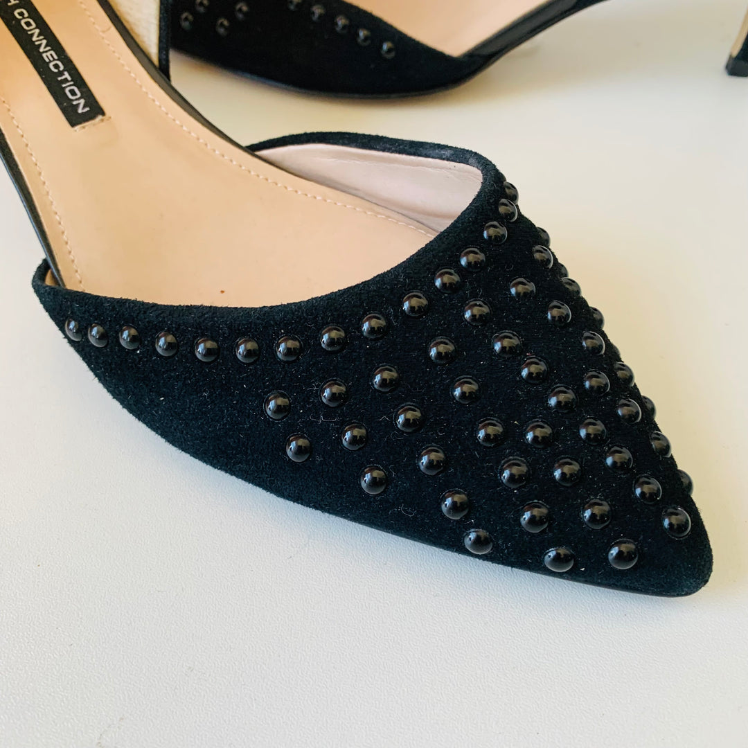 French Connection D’Orsay Black Studded Kitten Heels Size 10