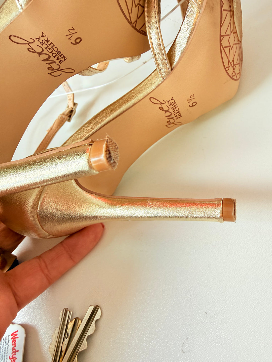 Jewel By Badgley Mischka Haskell II Gold Metallic Ankle Strap Heeled Sandals Size 6.5