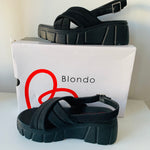 Blondo Gloria Black Lycra Slingback Wedge Sandal Size 6.5