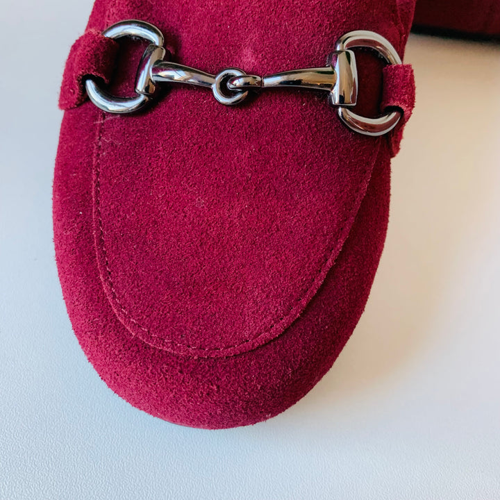 Vionic Bibiana Burgundy Suede Leather Loafers With Horsebit Buckle Size 6