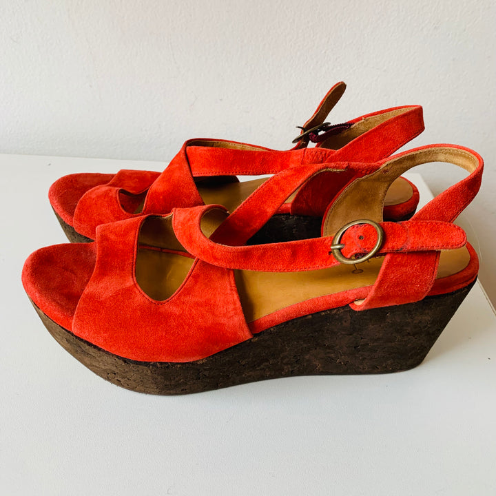 Coclico Red Suede Sandals Size 38.5 Vintage