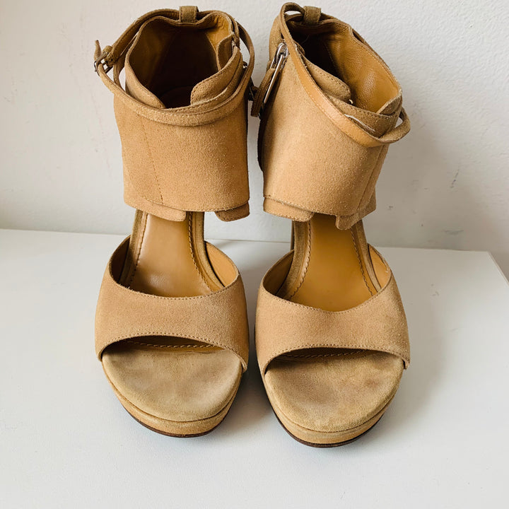 Yves Saint Laurent Sculpted Beige Suede Sandals/Heels Size 38