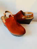 Born BOC Picante Rust Suede May Slingback Platform Wedge Mule Clog Size 8