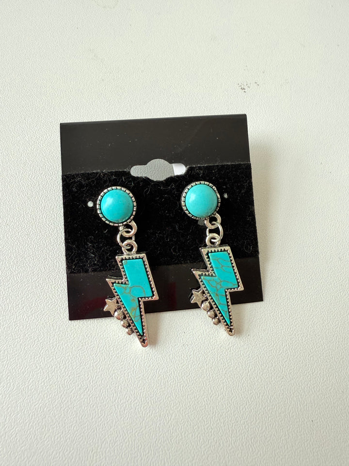 Faux Turquoise Lightening Pierced Earrings