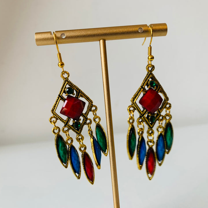 Multi Color Drop Pierced Earrings