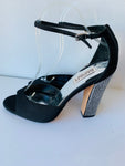 Badgley Mischka Wynter Black Satin Jeweled Heel Sandals Size 9.5