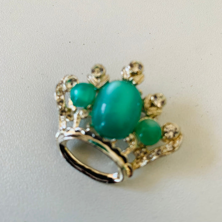 Vintage Coro Green Moonglow Crown Brooch