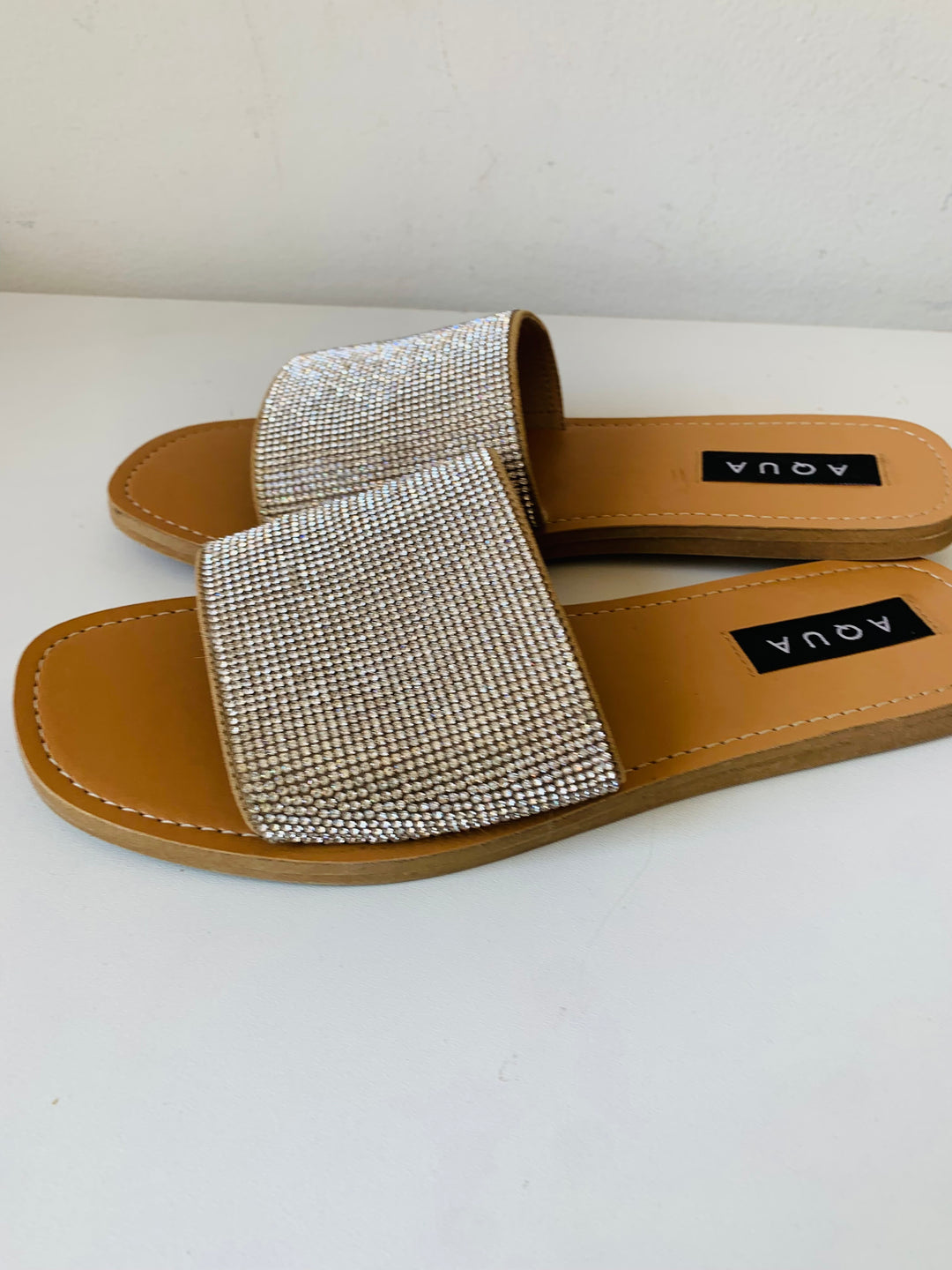 Aqua Rhinestone Slide on Sandals Size 7.5