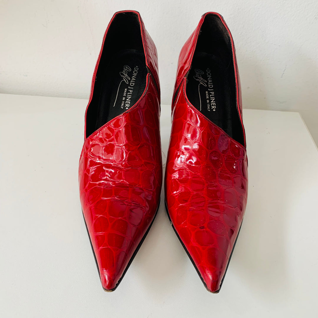 Donald J Pliner Red Croc Embossed Leather Heels Size 9.5