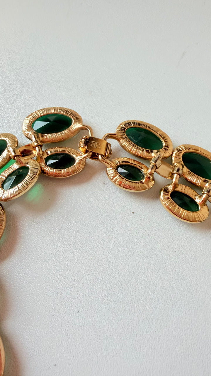 Banana Republic Vintage Double Strand Collar Oval Cobachon Green Statement Necklace