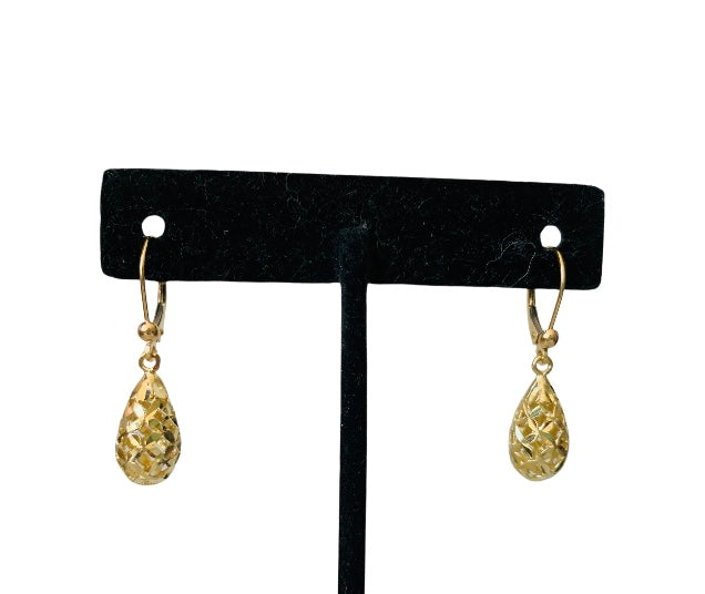 14K Gold Filigree Drop Pierced Earrings