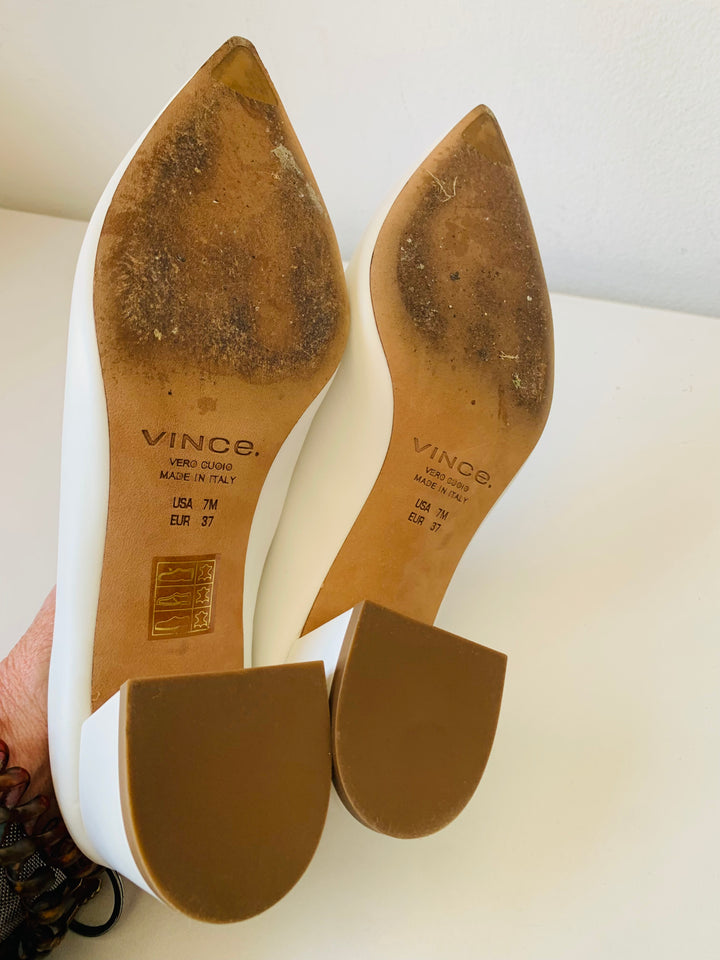 Vince Ralston Horchata White Leather Heeled Mules Size 7