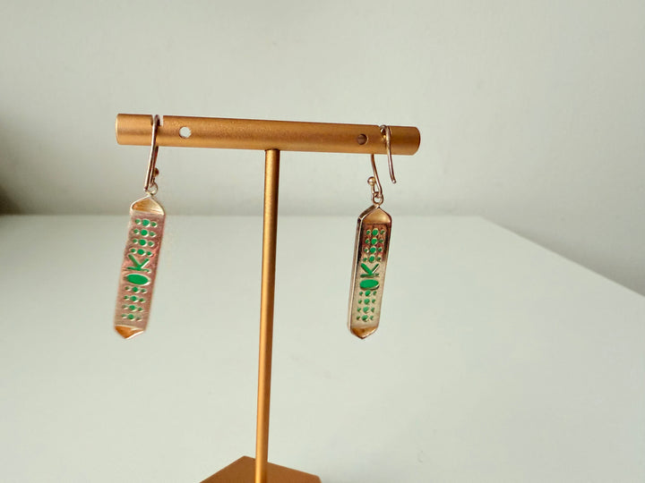 Sterling Silver Green Stone Drop Pierced Earrings