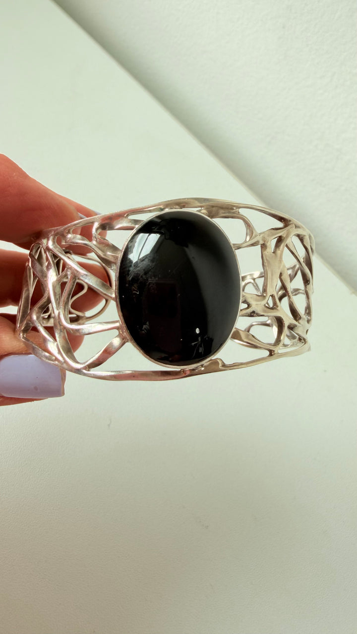 Sterling Silver 950 Taxco Onyx Bracelet