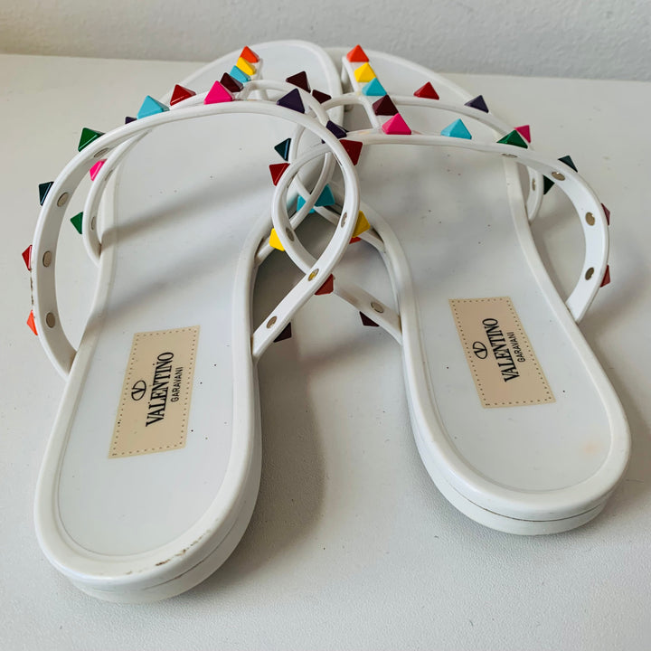 Valentino White Rock Star Studded Milticolor Jelly Sandals Size 39