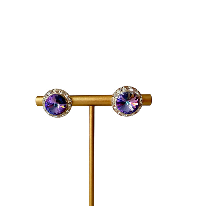 Purple Rhinestone Stud Pierced Earrings