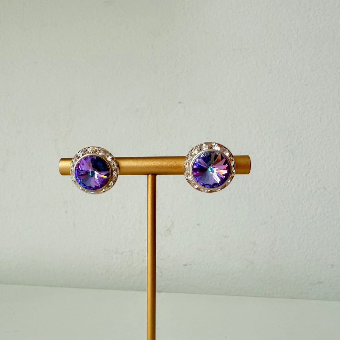 Purple Rhinestone Stud Pierced Earrings
