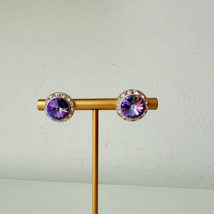 Purple Rhinestone Stud Pierced Earrings