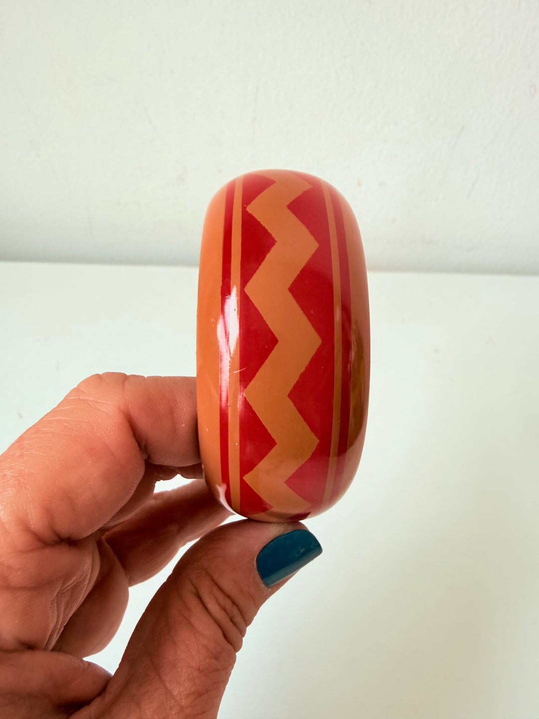 Vintage Chunky Painted Wodden Zig Zag Bangle