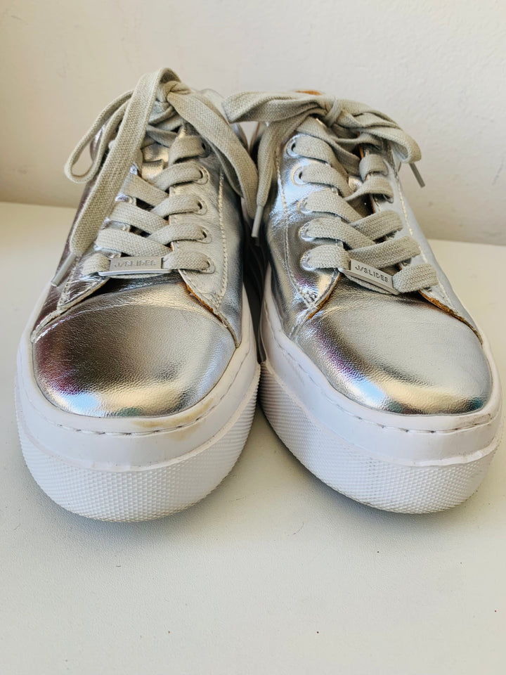 J/Slides Amanda silver Leather Sneakers Size 8.5