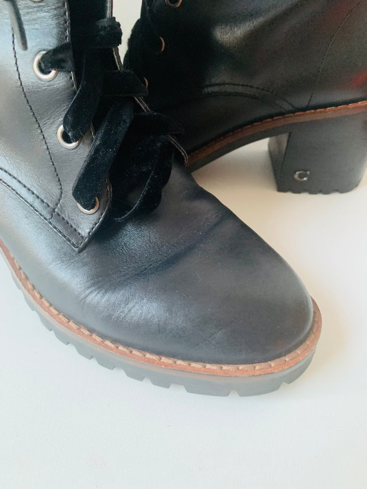 Coach Jadyn LTR Combat Bootie In Black Leather Size 8.5
