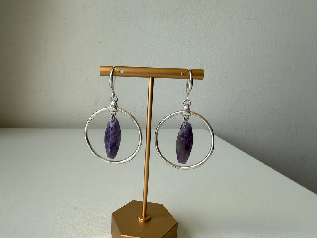 Silver and Amethyst Pierced Earrings