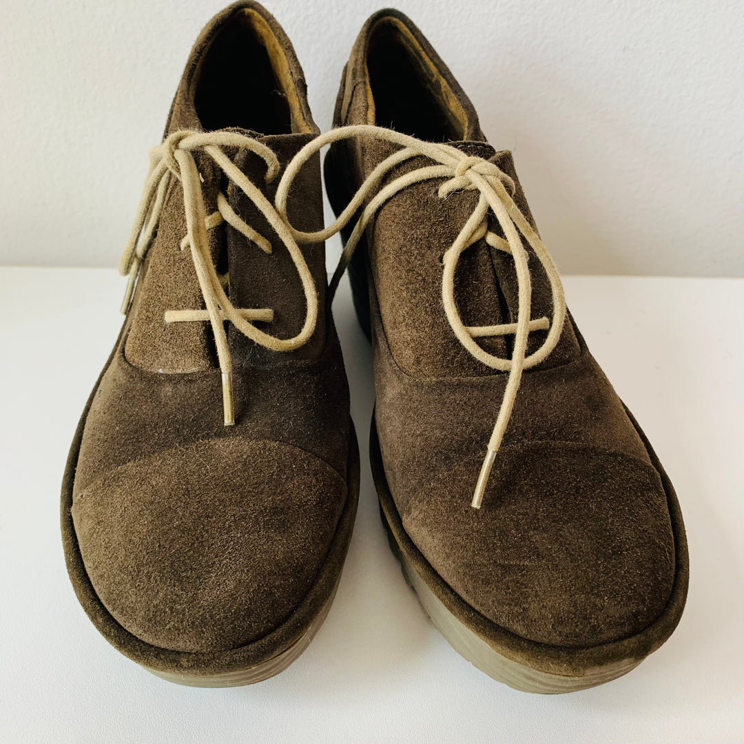 Fly London Sludge Suede Wedge Lace Up Size 38