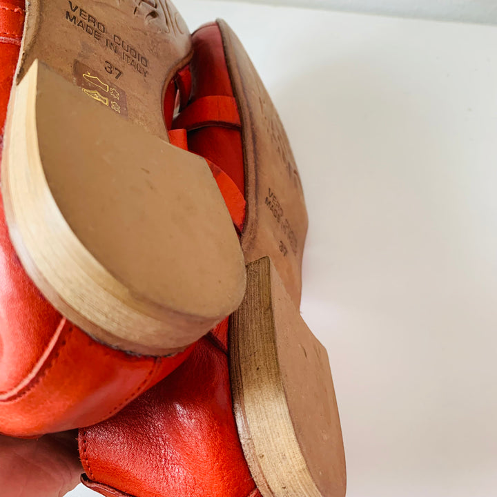 Just Italia Red Leather Strappy Flats Size 37