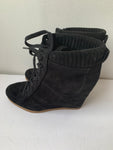 Veronica Beard Black Elissa Suede Wedge Sneaker Bootie Size 10