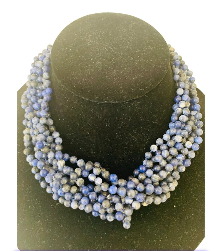 Blue Beaded Layered Statement Necklace