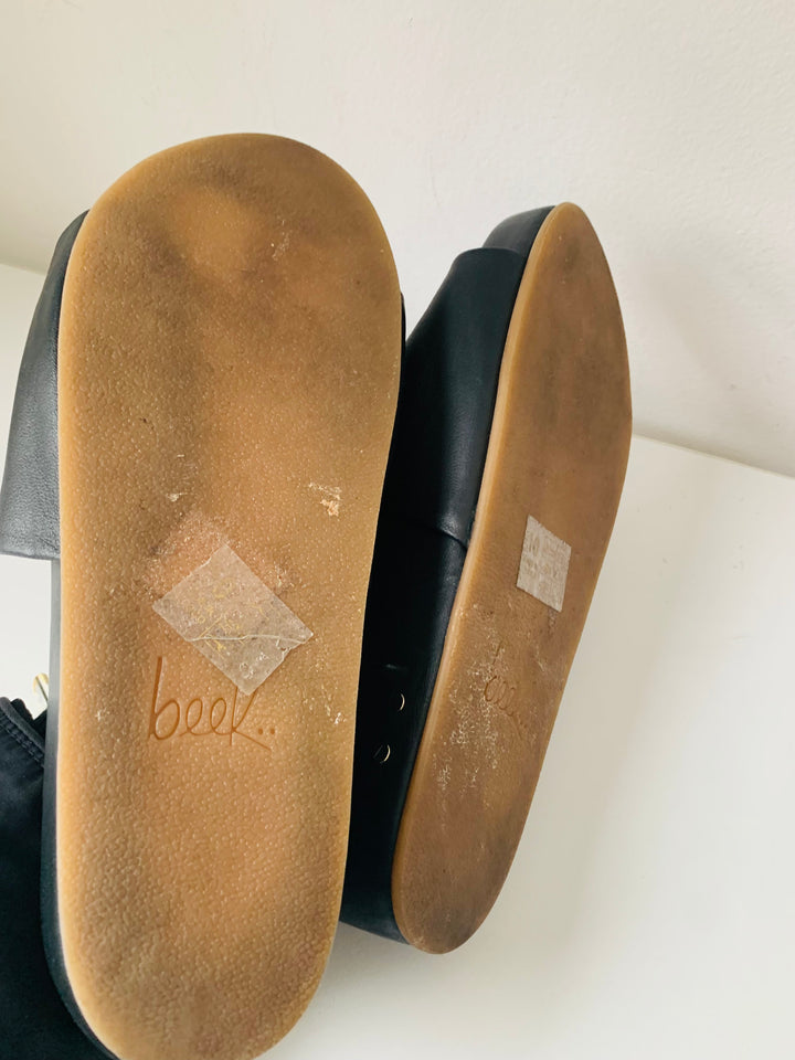 Beek Black Leather Slide on Sandals Size 10