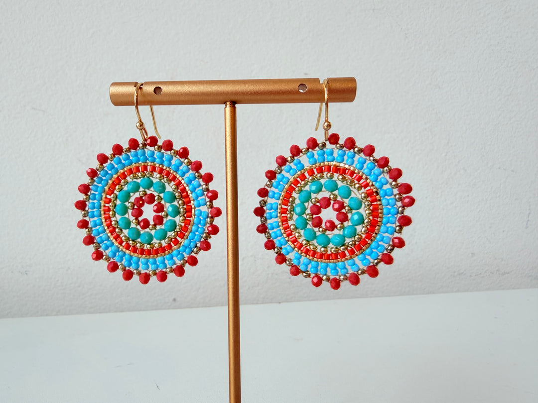 Multi Colored Handmade Circle Beaded Pierced Earrings