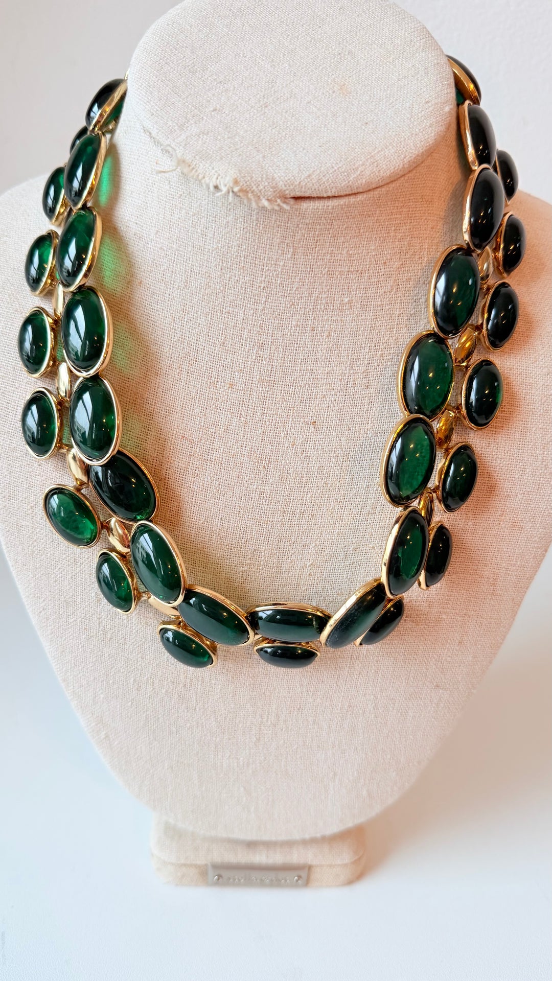 Banana Republic Vintage Double Strand Collar Oval Cobachon Green Statement Necklace
