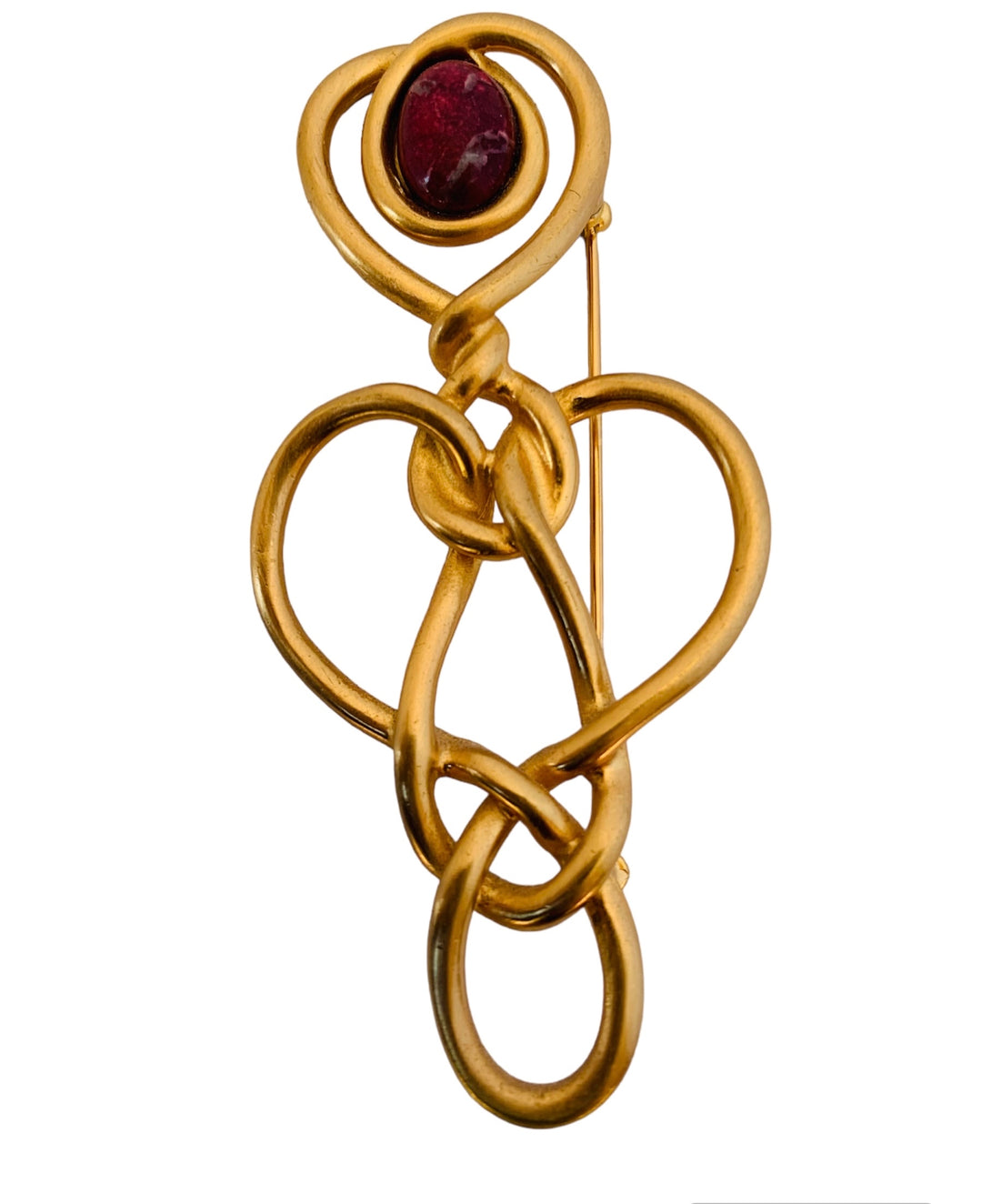 Art Nouveau Style Gold Tone Brooch With Rust Stone