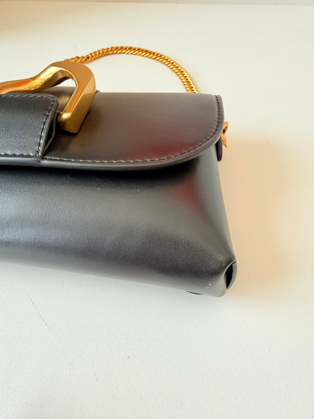 Charles & Keith Gabine Vegan Gold Buckle Black Handbag/Beltbag