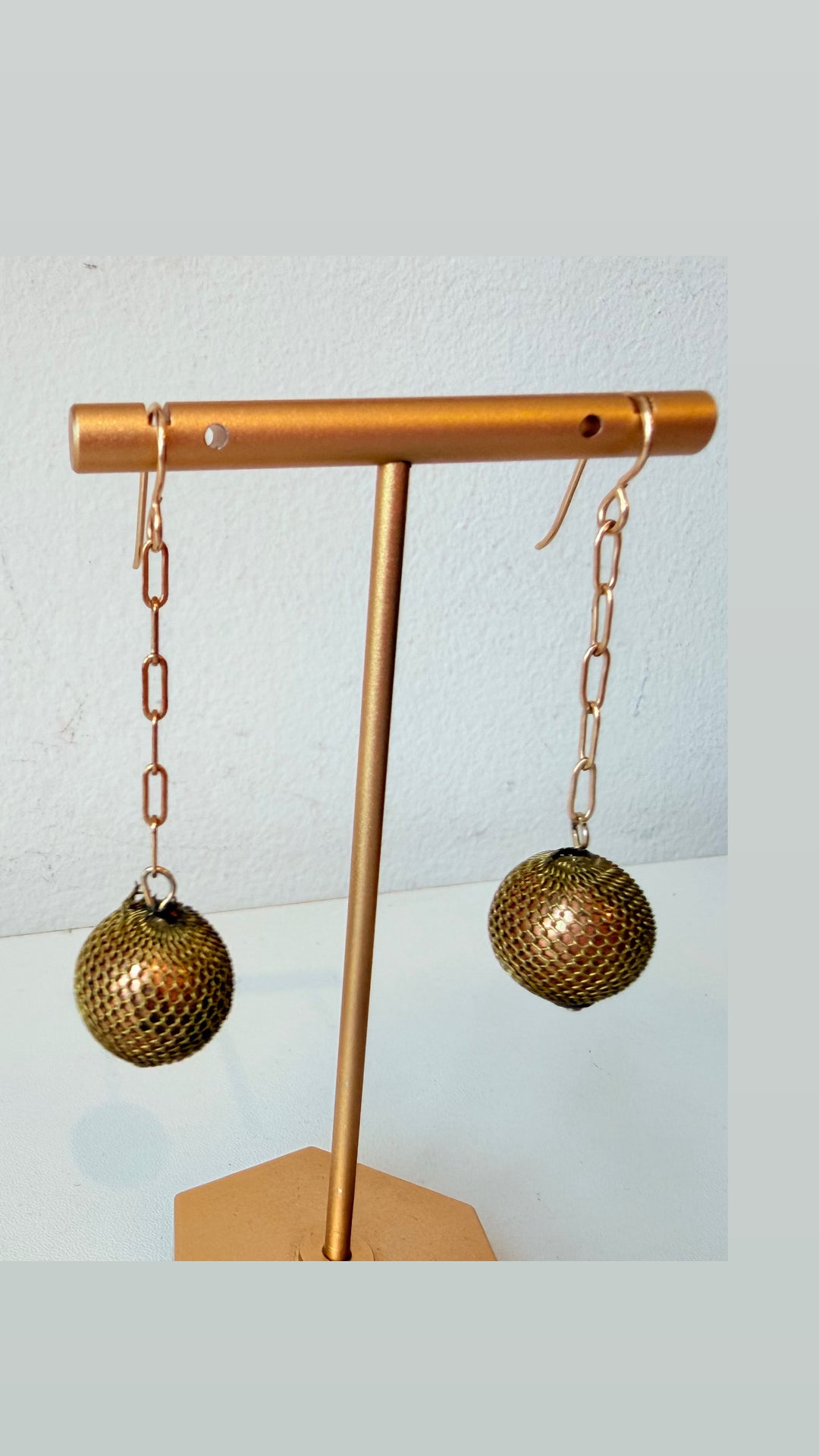 Gold Ball & Chain Mesh Drop Pierced Earrings