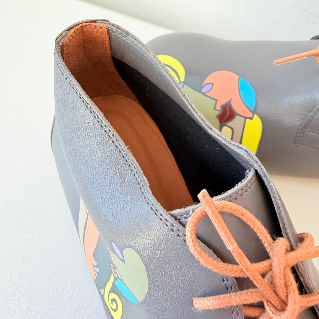 Reggio Calabria Handmade Chukka Grey Painted Lace Up Shoes by Nafaria Moda Size 38, New