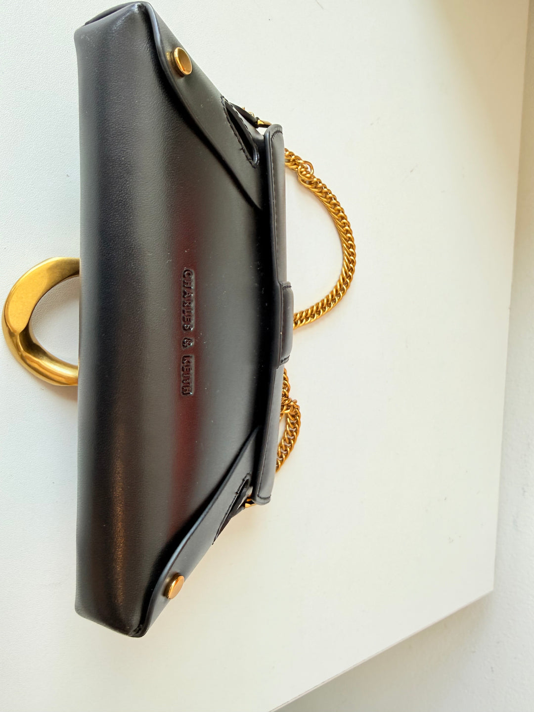 Charles & Keith Gabine Vegan Gold Buckle Black Handbag/Beltbag