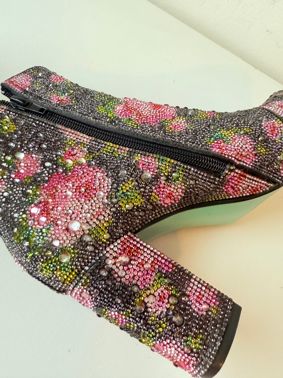 Betsey Johnson Cady Rhinestone Floral Ankle Boots Size 8.5