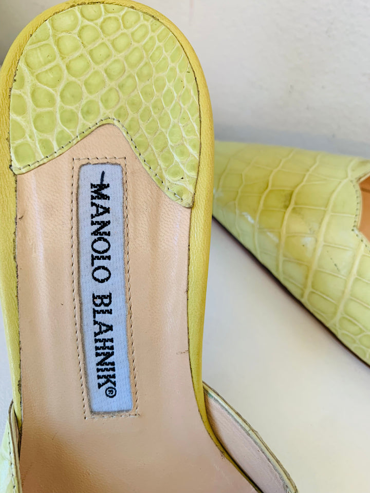 Manolo Blahnik Lime Green Textured Mules Size 38.5