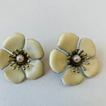 Cream Enamel Flower Pearl Pierced Earrings