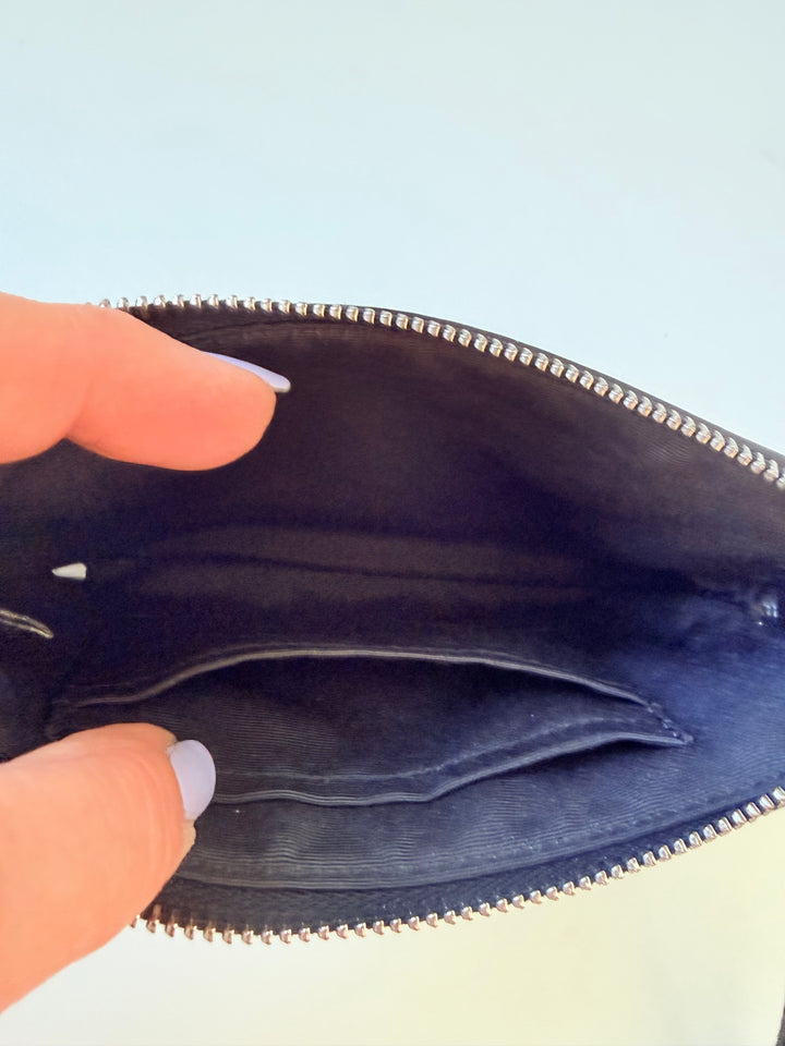 Coach Women’s Signature Canvas Corner Zip Leather In Black/Graphite Mini Wristlet